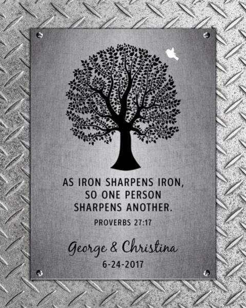 Metal. Iron Sharpens Iron Proverbs Anniversary Gift #1901. Personalized 6th anniversary gift for George P.