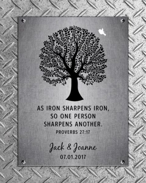 Metal Art Plaque. 6th Anniversary Gift Iron Proverbs 27:17 #1901. Personalized 6 year anniversary gift for Joanne O.
