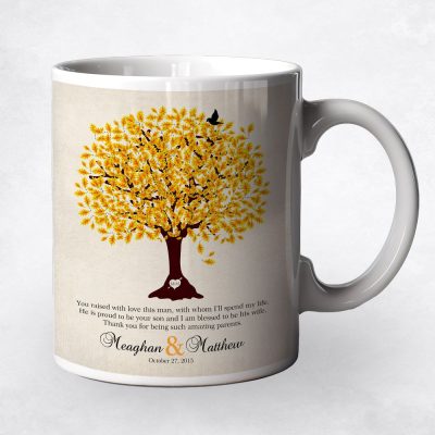 Closeup image of Oak Tree coffee mug wedding gift