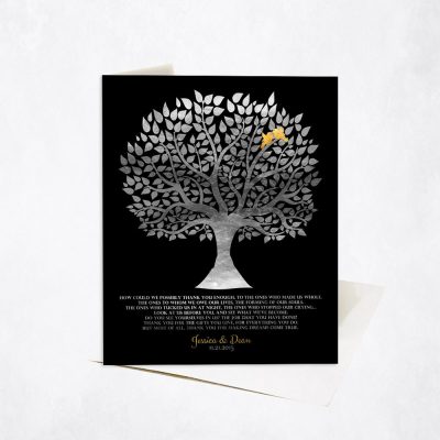 Picture of Silver Gratitude Silhouette Tree Poem on Black wedding Stationery Card C-1136