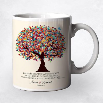 Closeup image of Spring Tree coffee mug wedding gift