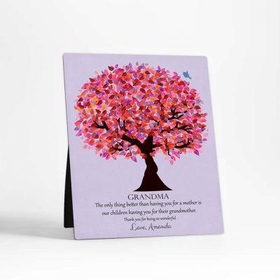 Closeup image of Pink Tree Desktop Plaque for a unique  Grandparent's Day gift for grandmother D-1177