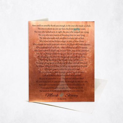 Picture of Faded Tree Poem Thank You Parents for Everything on Copper wedding Stationery Card C-1182