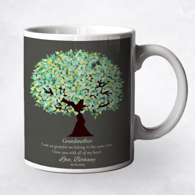 Closeup image of Green Tree coffee mug Grandparent's Day gift