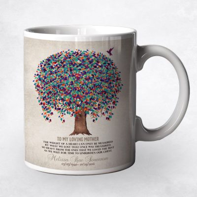Closeup image of Watercolor Willow Tree coffee mug sympathy gift