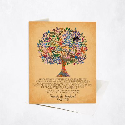 Picture of Watercolor Mother of Groom Appreciation Tree Poem Gold Canvas wedding Stationery Card C-1257