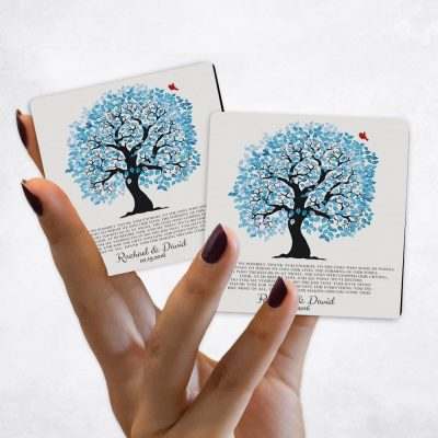 Close up picture of Blue Owl Tree Magnet Set wedding Gift