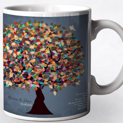 Closeup image of Late Spring Tree coffee mug wedding gift