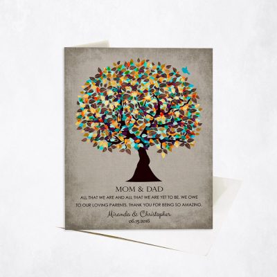 Picture of Autumn Tree Quote Gratitude for Parents Distressed Linen Parent Appreciation Stationery Card C-1323