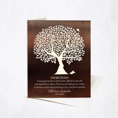 Picture of Olive Mentor Silhouette Tree Admiration Quote on Bronze retirement Stationery Card C-1392