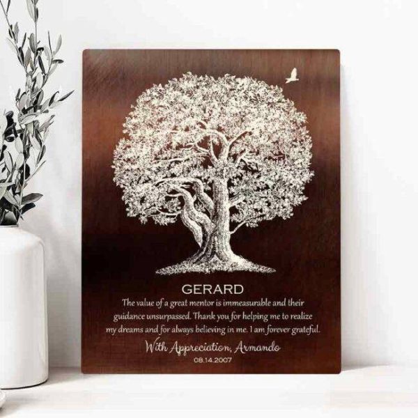 Retirement gift with large oak tree on bronze color metal