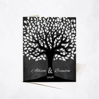 Picture of Dramatic Anniversary White Tree on Black wedding anniversary Stationery Card C-1402