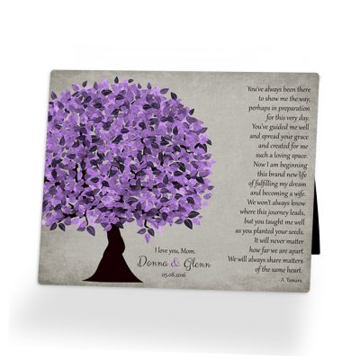 Closeup image of Purple Tree Desktop Plaque for a unique  wedding gift for mother of the bride D-1500