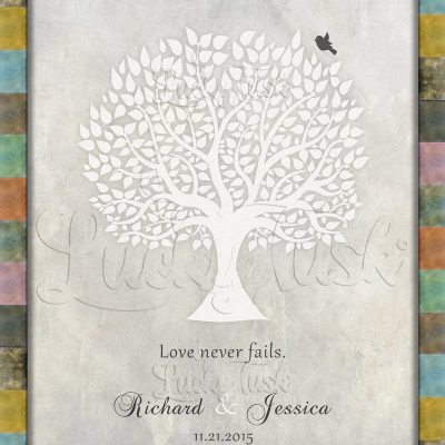 Personalized Love Never Fails White Silhouette Tree Gift for couple anniversary Wall Plaque