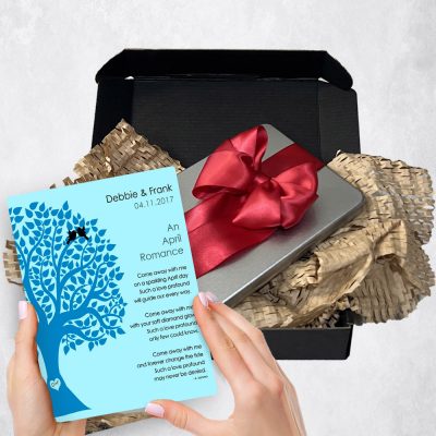 Special delivery gift plaque for  engagement packaged in gift tin box. Ideal for  engagement surprise gift delivery.