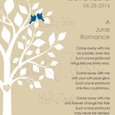 Personalized Love Poem June Birthstone Tree Gift for couple engagement Wall Plaque