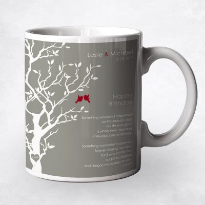 Closeup image of January Birthstone Tree coffee mug birthday gift