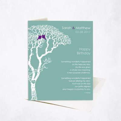 Picture of February Birthday Bare Tree Poem on Green spouse birthday Stationery Card C-1714
