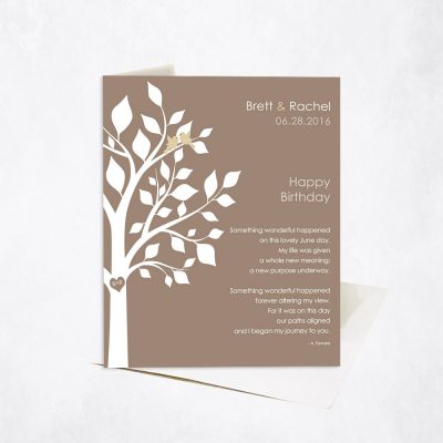 Picture of June Birthday Silhouette Tree Poem on Brown spouse birthday Stationery Card C-1718