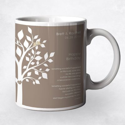 Closeup image of June Birthstone Tree coffee mug birthday gift