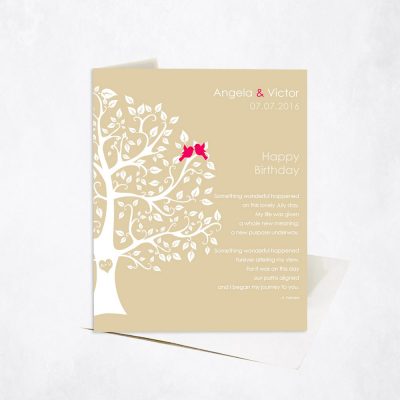 Picture of July Birthday Curly Silhouette Tree Poem Red Birds spouse birthday Stationery Card C-1719