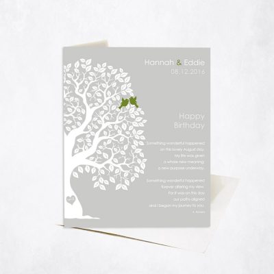 Picture of August Birthday Silhouette Owl Tree Poem on Gray Stone spouse birthday Stationery Card C-1720