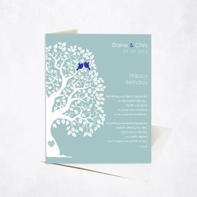 Picture of September Birthday Silhouette Owl Tree Poem on Blue spouse birthday Stationery Card C-1721