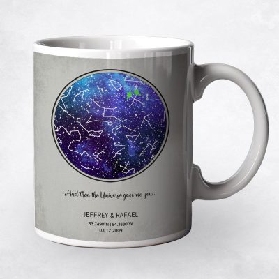 Closeup image of Custom Star Map Night Sky coffee mug anniversary gift