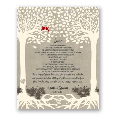 Wedding Art Gift for Couple Two Trees Intertwined