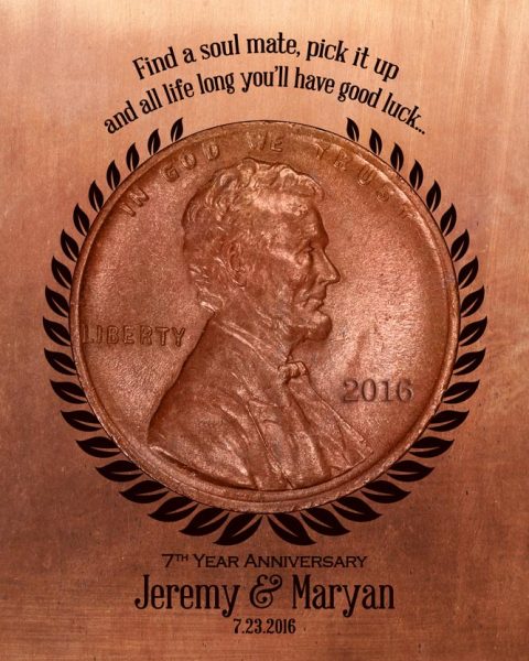 Paper Print. Copper Anniversary Penny Gift for Him 7 Years #1467. Personalized 7 year anniversary gift for Maryan I.