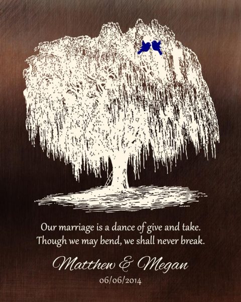 Paper Print. Silhouette Willow Anniversary Tree Gift #1380. Personalized willow anniversary gift for Matthew J.