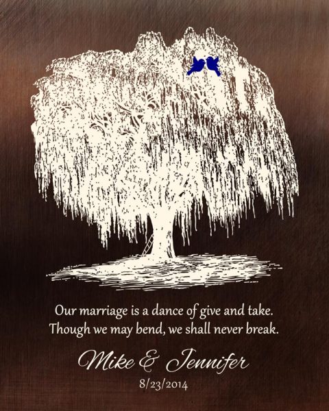 Paper Print. Willow Tree on Brass 9th Anniversary Gift for Wife #1380. Personalized 9th anniversary gift for Mike B.