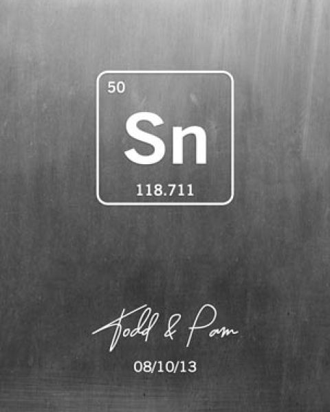 Paper Print. Periodic Table Tin Element Gift for Couple #1915. Personalized 10 year anniversary gift for Pamela S.