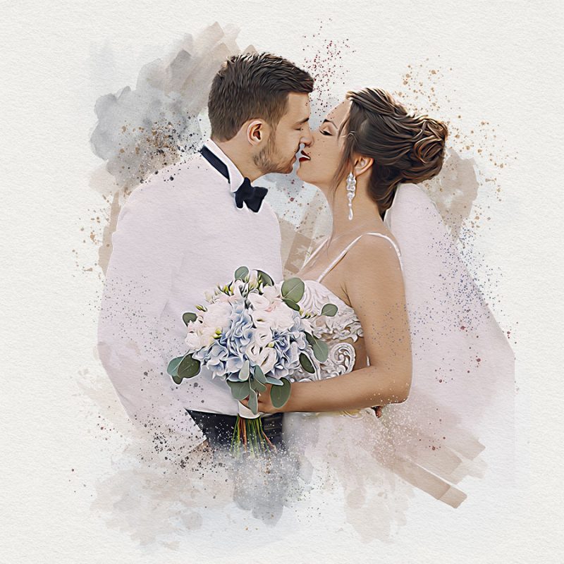 Watercolor portrait plaques from wedding photo