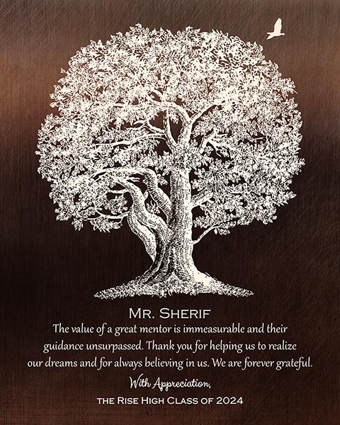 Read more about the article Gift for Retiring Mentor Oak Tree Plaque – Custom Art Print for Gretchen B