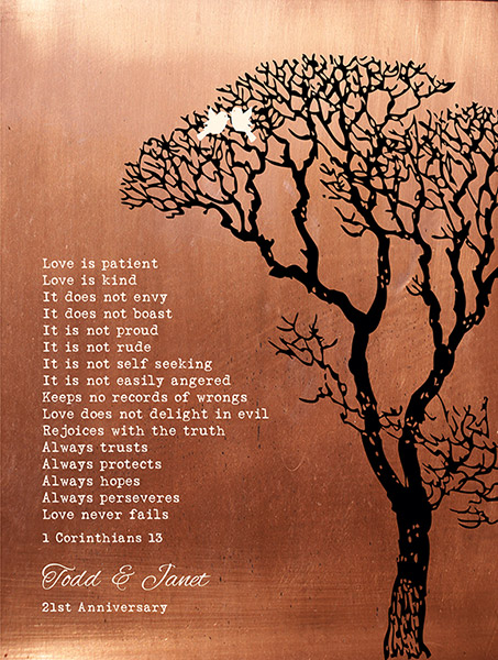 Read more about the article 7th Anniversary Copper 1 Corinthians 13 – Custom Art Print for Janet T