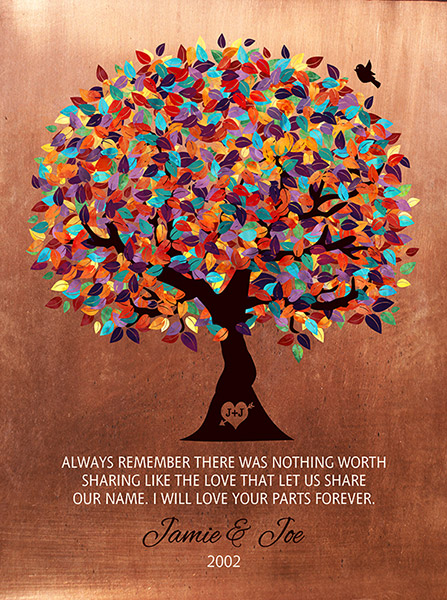 Read more about the article Copper Anniversary for Couple Colorful Tree – Custom Art Print for Joseph T