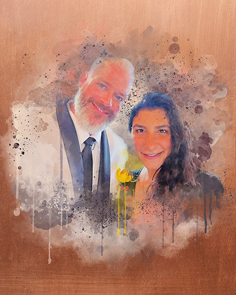 Read more about the article Watercolor Couple Portrait Copper Anniversary Design – Custom Art Print for Judy J