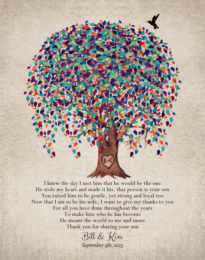 Paper Print. Mother of Groom Willow Tree Gift #1517. Personalized wedding gift for Kim W.