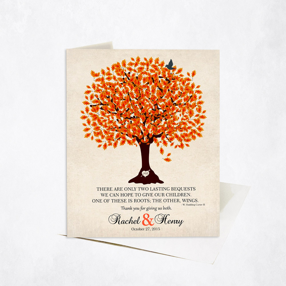 Picture of Orange Oak Gratitude Tree Quote wedding Stationery Card C-1101