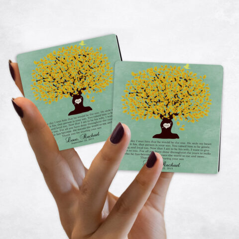 wedding Yellow Oak Tree on Green Stone Magnet Set MAG-1104