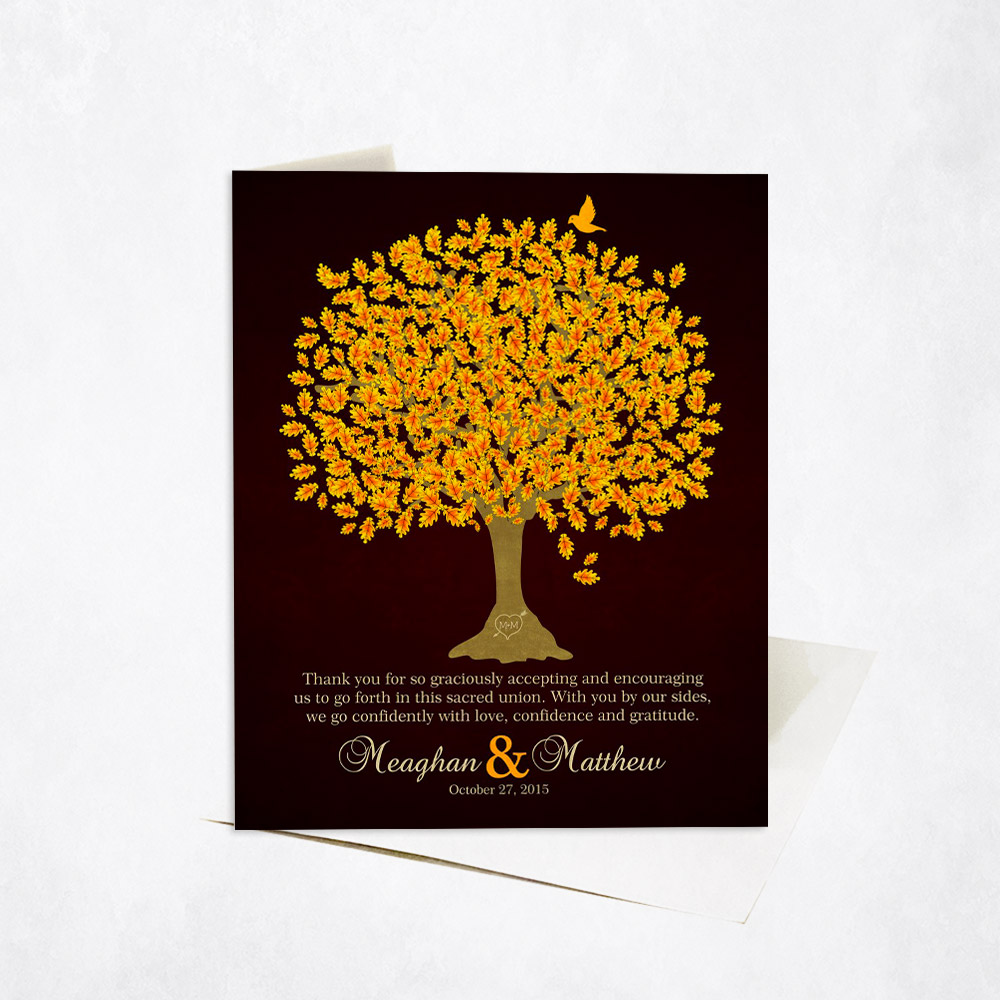 Picture of Orange Oak Thank You Tree Quote wedding Stationery Card C-1105