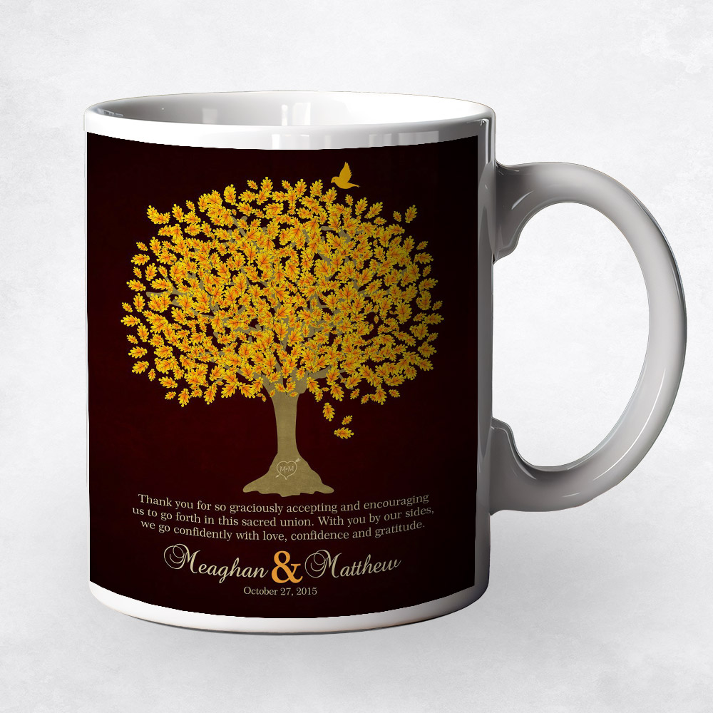 Closeup image of Orange Oak Thank You Tree  wedding Coffee Mug M-1105