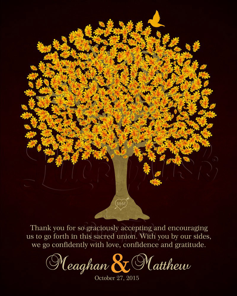 Orange Oak Thank You Tree Quote on Maroon wedding Wall Plaque LTC-1105