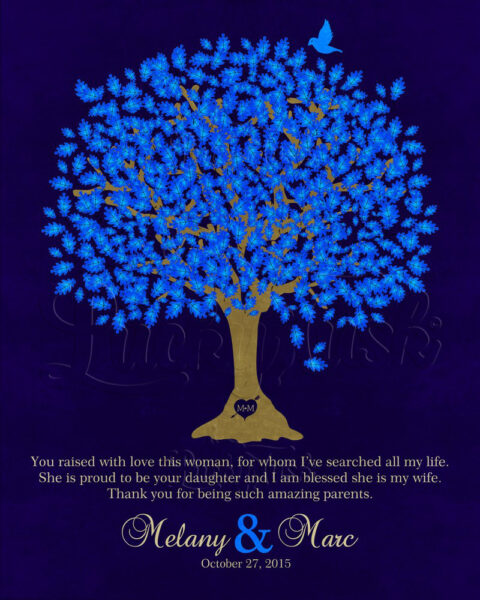 Mother of the Bride Thank You Gift For Parents Personalized Gift For Bride’s Family Wedding Poem Tree Gift For Mom and Dad #LT-1106