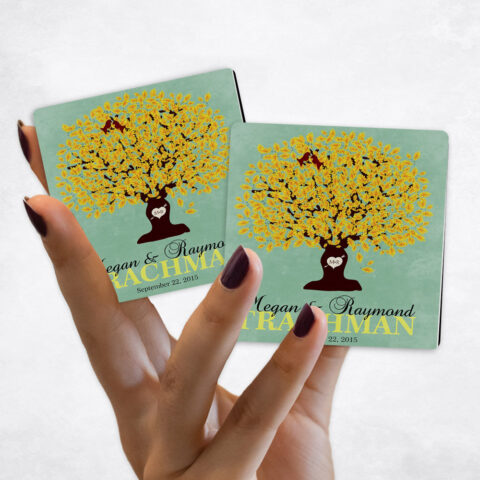 wedding Yellow Oak Tree Name on Green Stone Magnet Set MAG-1107