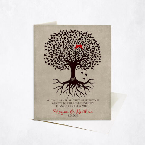 Brown Silhouette Family Tree Quote wedding Stationery Card C-1110