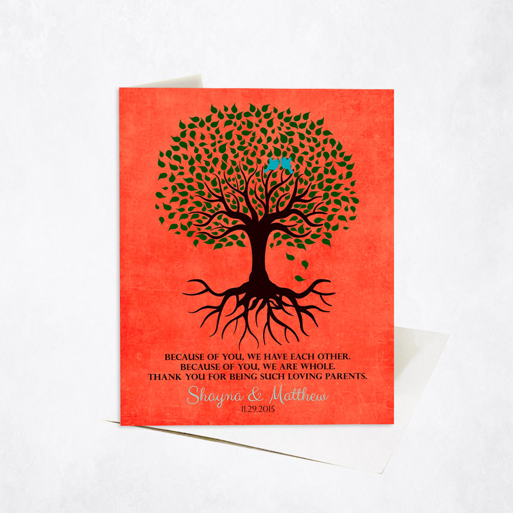 Picture of Silhouette Parents Tree with Roots Quote wedding Stationery Card C-1111