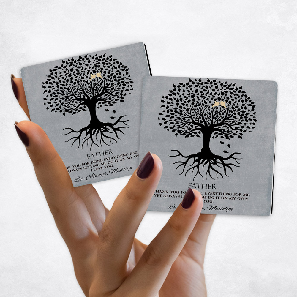 Close up picture of Father's Day Silhouette Tree with Roots on Gray Stone Magnet Set MAG-1113