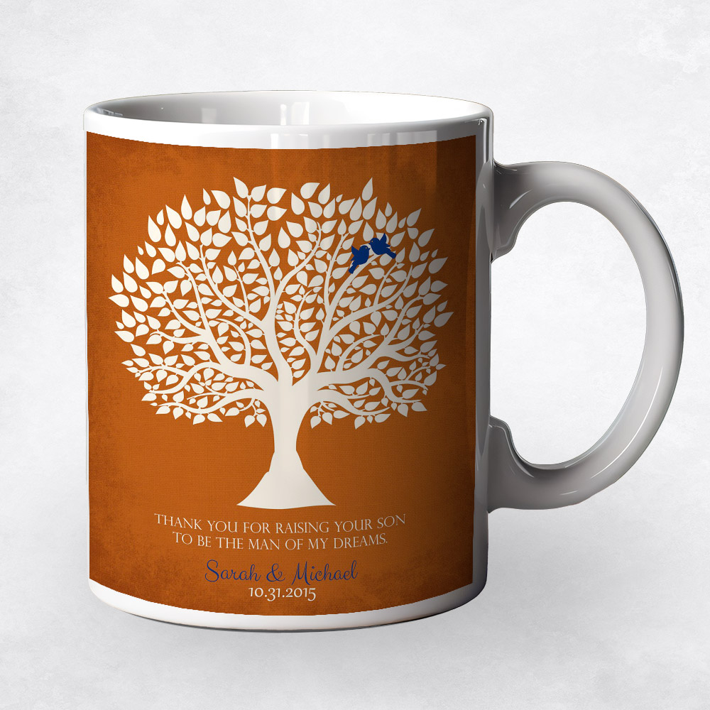 Closeup image of White Silhouette Tree on Orange  wedding Coffee Mug M-1114